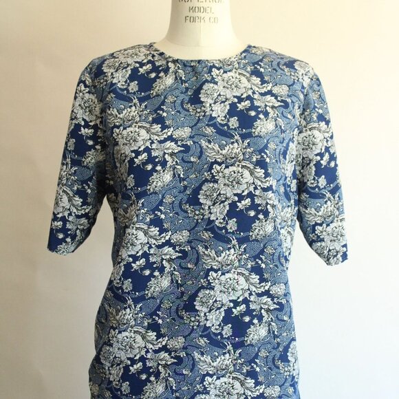 Vintage 1990s Skirt and Blouse Set, Norton McNaughton Blue And White Floral - Picture 2 of 10